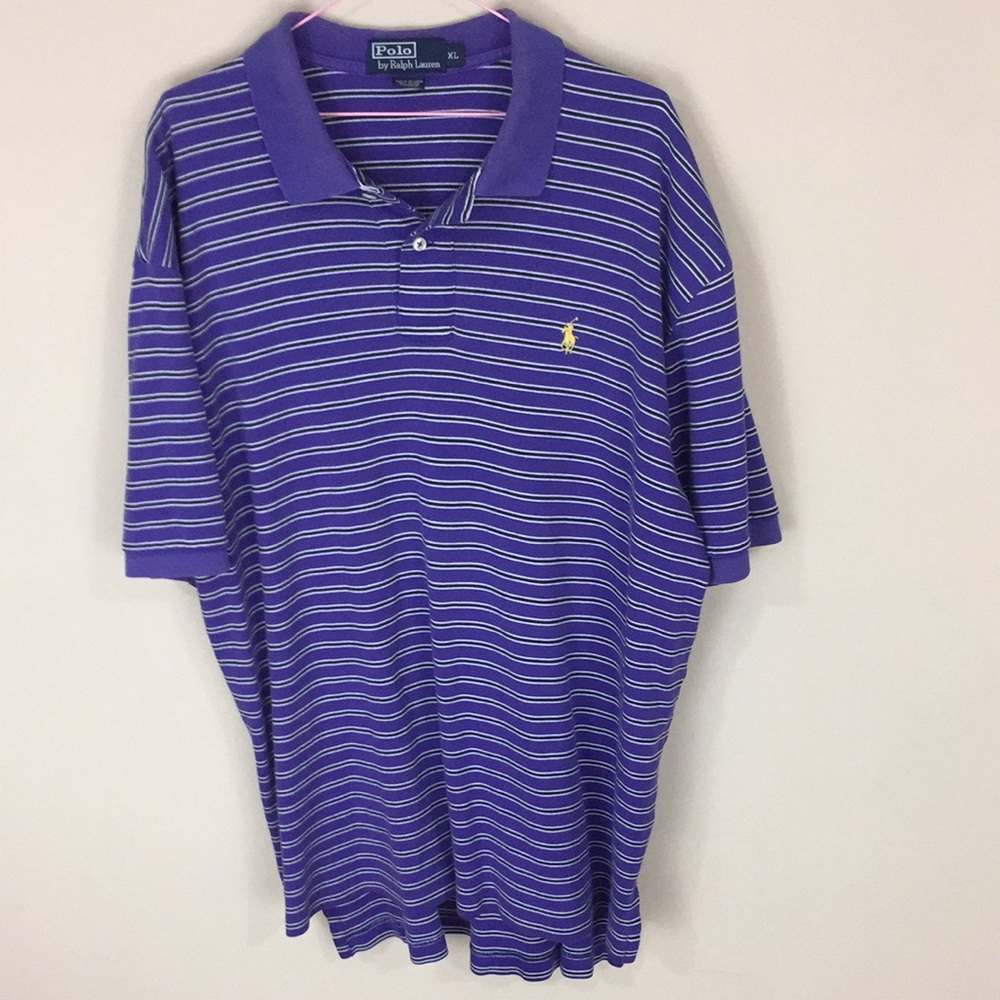 Polo Ralph Lauren Cotton Soft Purple Striped Golf Polo Shirt Size XL